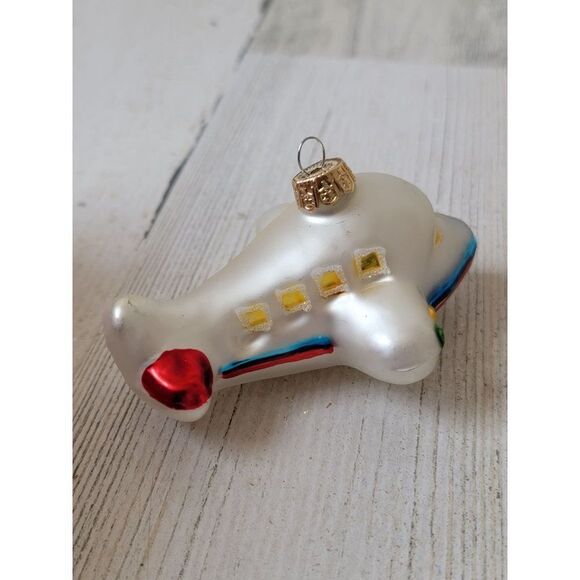 Mini blown glass airplane pilot glitter ornament Xmas - Picture 2 of 5